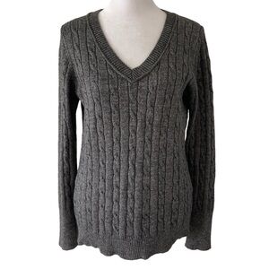 LOFT Medium sweater gray c-neck metallic threads cable